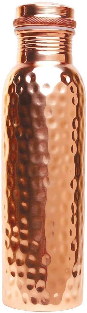 100% Copper Water Bottle, Ayurvedic Copper Water Bottle, Leak-Proof Water Bottle, Sealing Cap, Seamless Copper Bottle, 600 ml (Hammered)