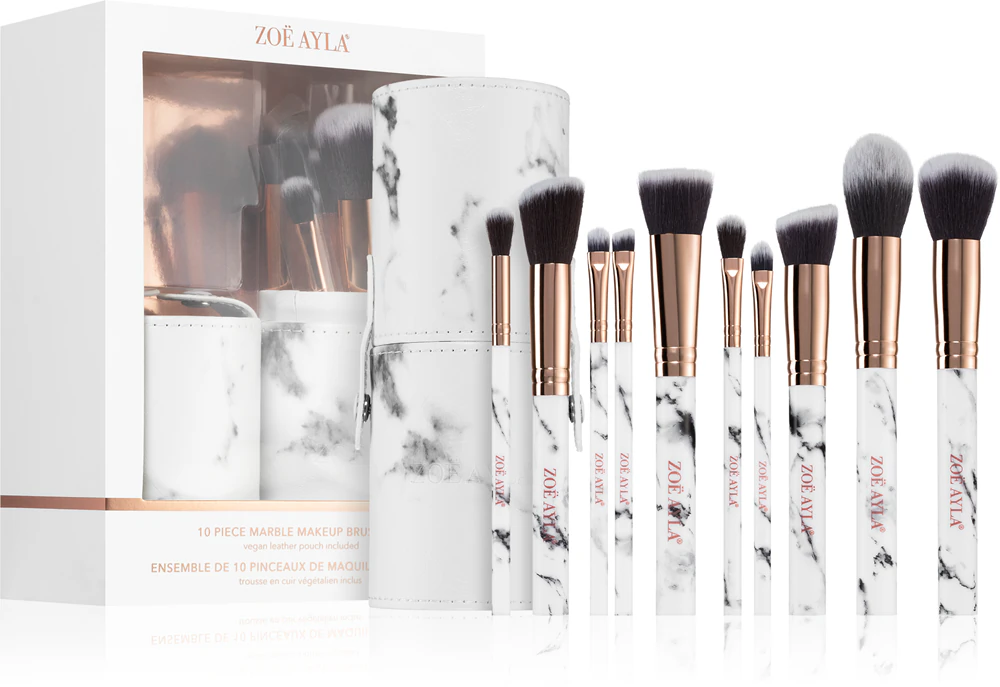 Zoë Ayla Makeup Brush Set Marble 10 Piece Brush Set with Case