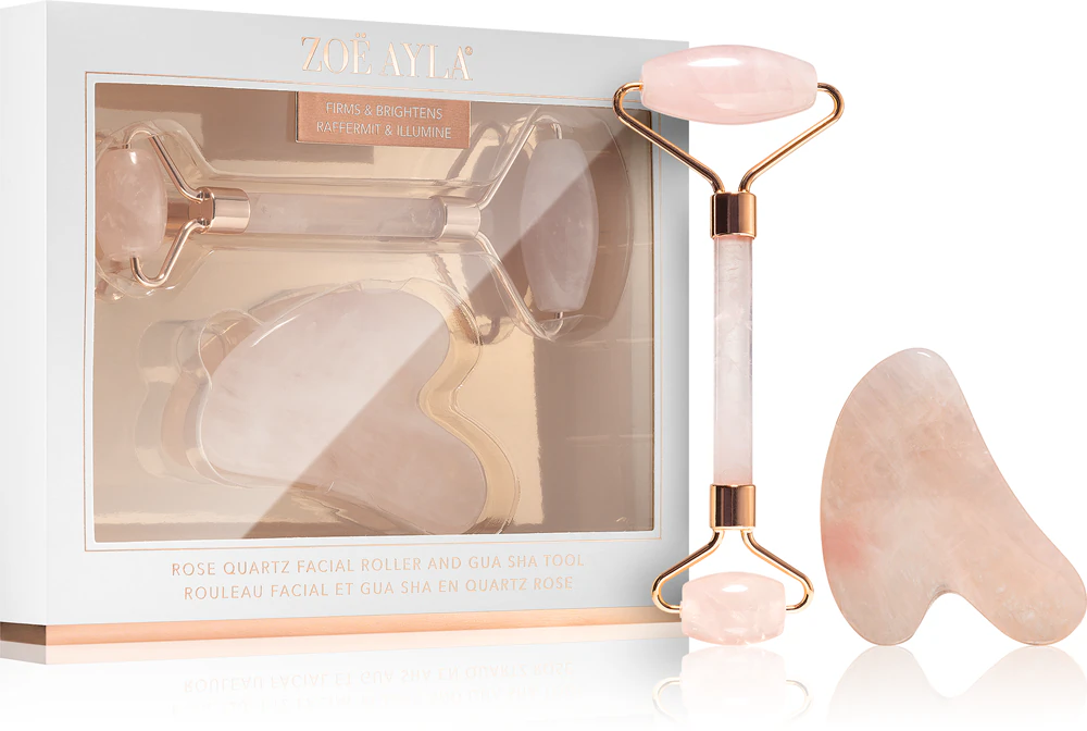 Zoë Ayla Rose Quartz Facial Roller And Gua Sha Tool Facial Gift Set