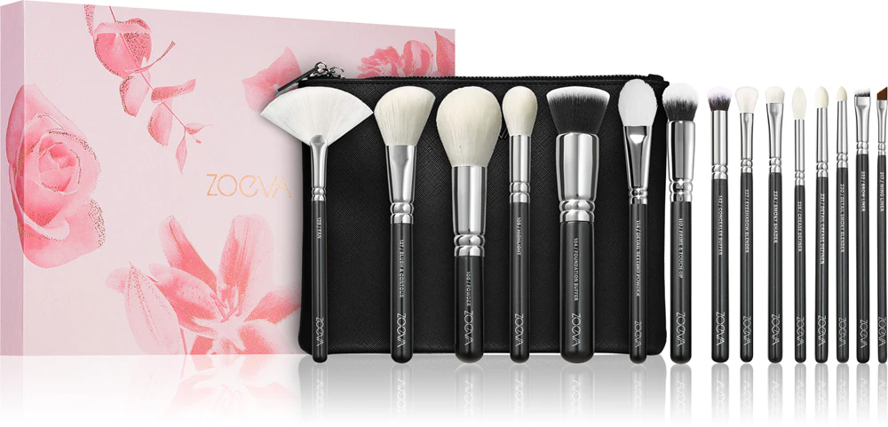 ZOEVA The Artists Brush Set Silver brush set with bag