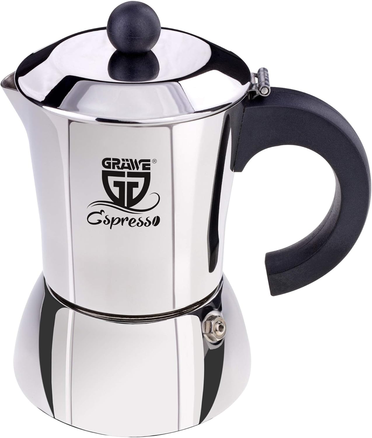 GRÄWE Espresso Maker Suitable for Induction Cookers, Stainless Steel Espresso Pot for 10 Cups, Classic Espresso Maker without Aluminium - 500 ml