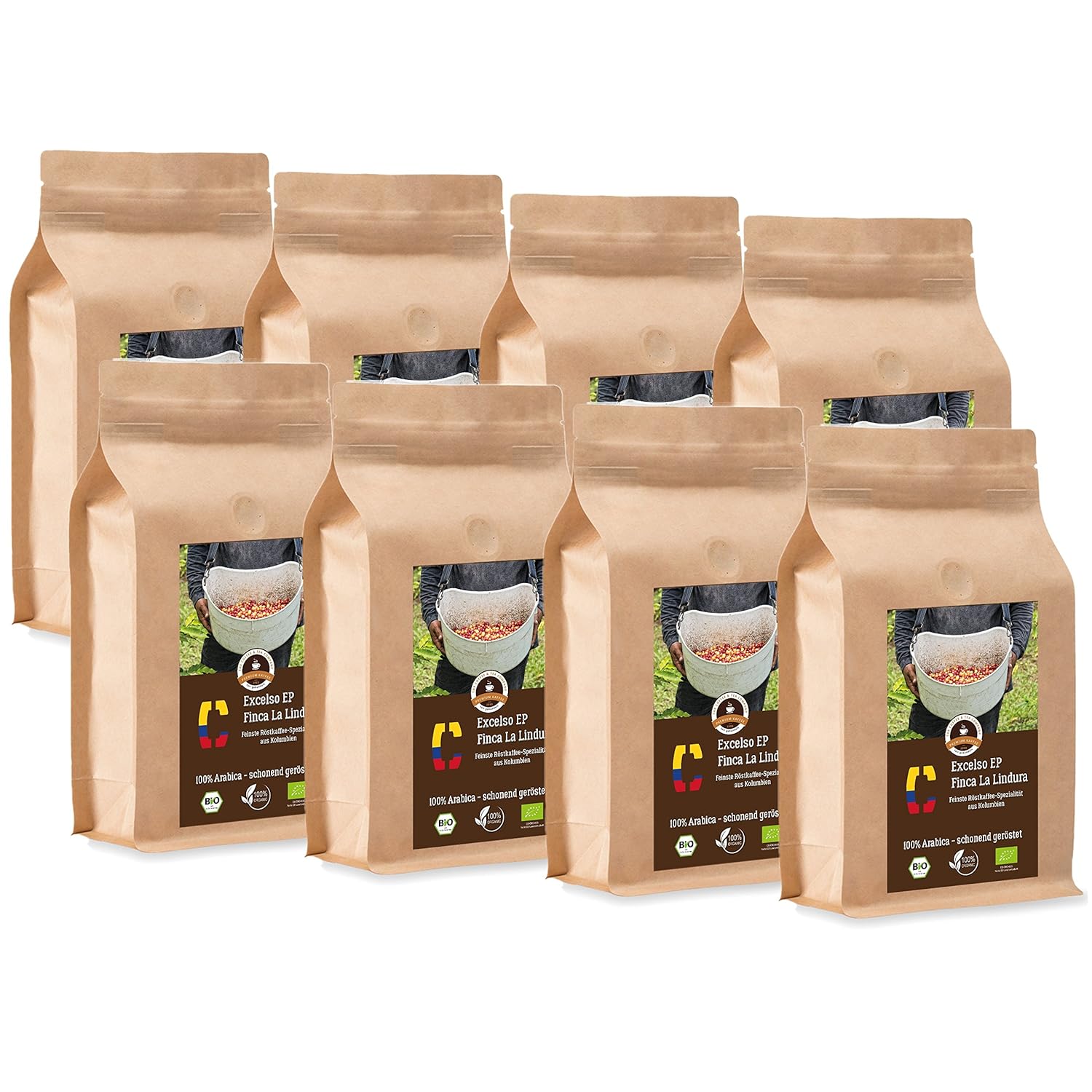 Kaffee Globetrotter Coffee Globetrotter - Colombia Excelso EP Finca la Lindura - Organic - 8 x 1000 g Medium Ground - for Fully Automatic Coffee Grinder - Roasted Coffee from Organic Cultivation | Gastropack Economy Pack