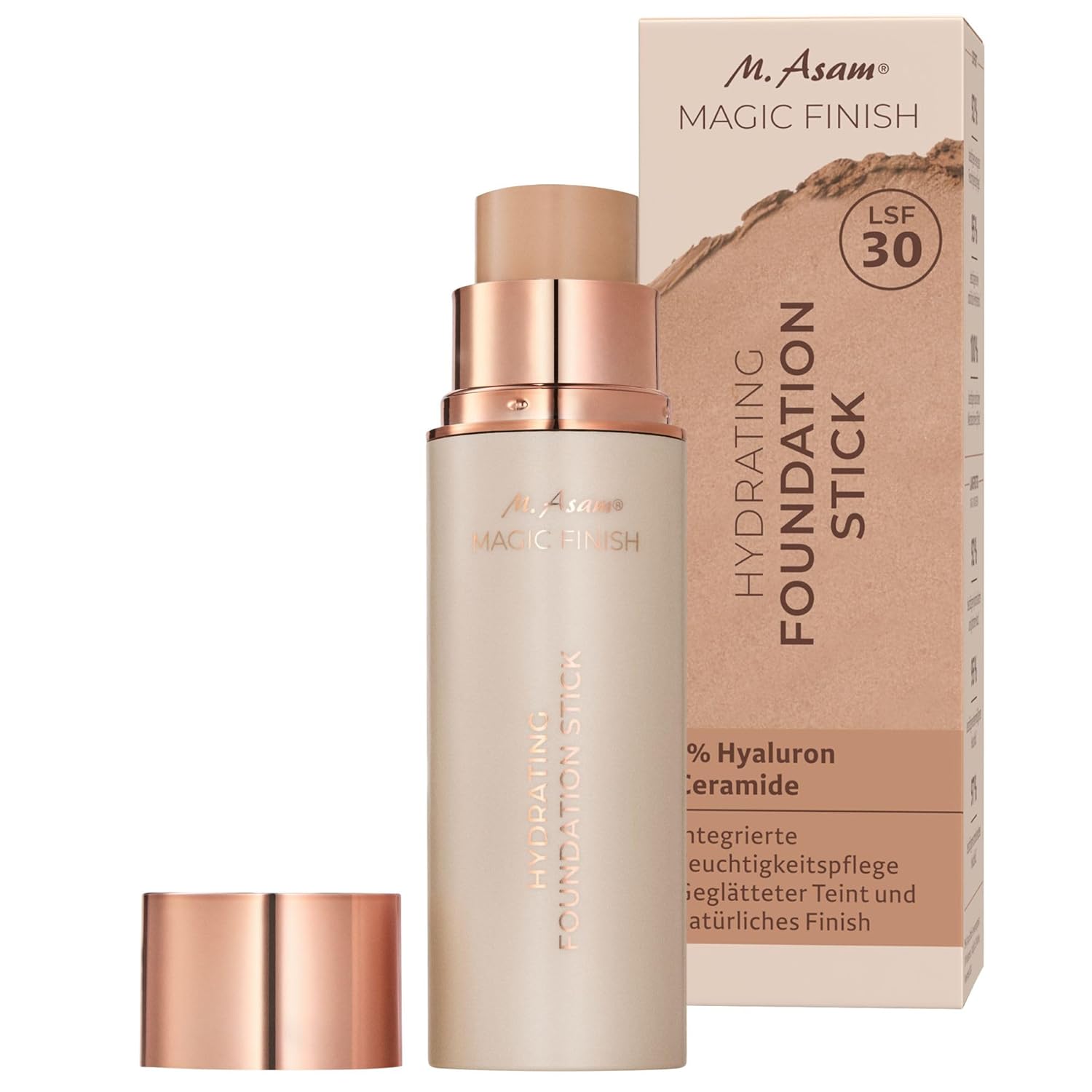 M. Asam Magic Finish Hydrating Foundation Stick, Warm Sand (12 g) - For a Natural, Semi-Matte Finish, With SPF 30 & 1% Hyaluron, Conceals Wrinkles & Impurities, Vegan Cream Foundation