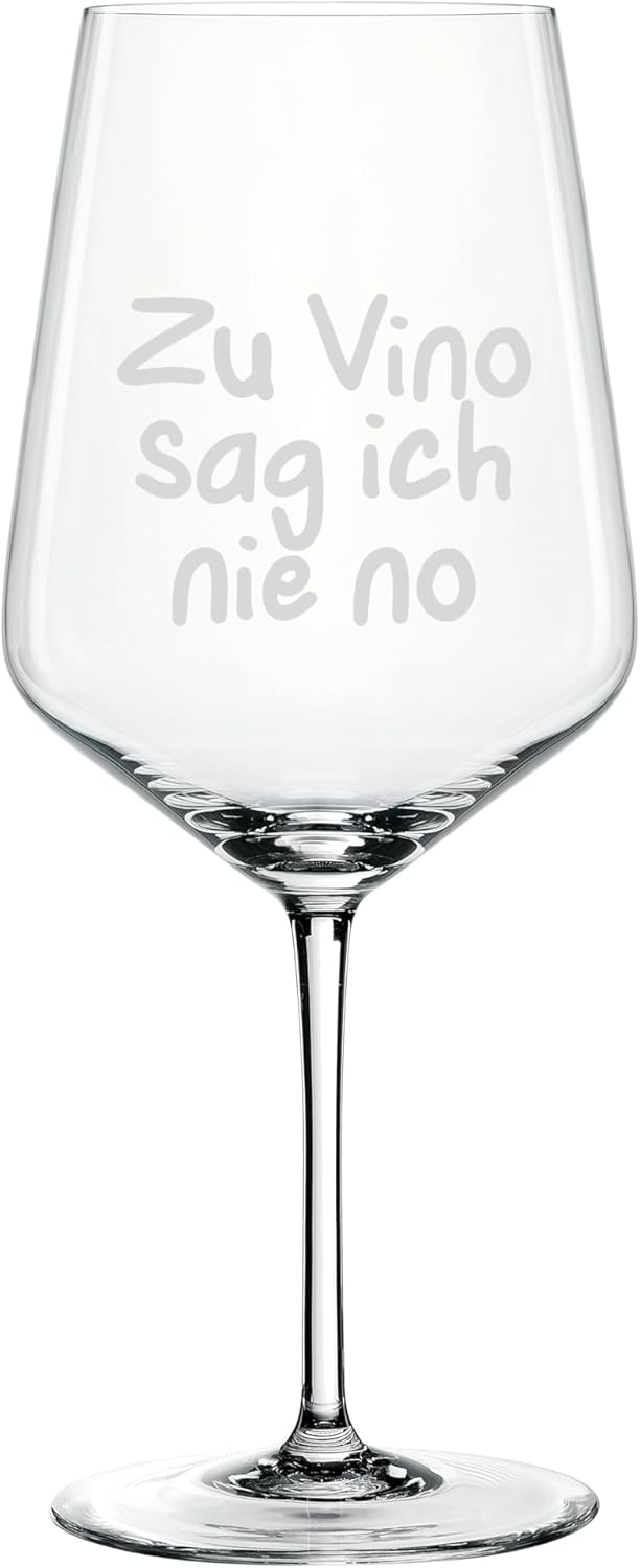 Spiegelau & Nachtmann Style Wine Glass 630 ml with Engraving Zu Vino I never say no - Funny Gift for Wine Lovers - Glass with Saying - Birthday Gift for Him and Her (Zu Vino)