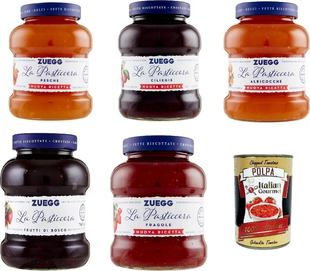Zuegg La Pasticceria Sample Pack, Italian Jams, Preserves, Spreads 5 x 700g + Italian Gourmet Polpa 400g