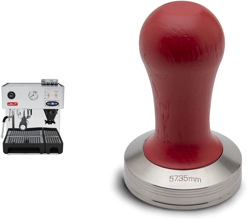 Lelit Anita PL042-to-one Semi-Professional Coffee Maker with Integrated Coffee Grinder, Ideal for Espresso Cover & Pla471r Lelit58 Coffee Tamper, Stainless Steel, Red Wooden Handle