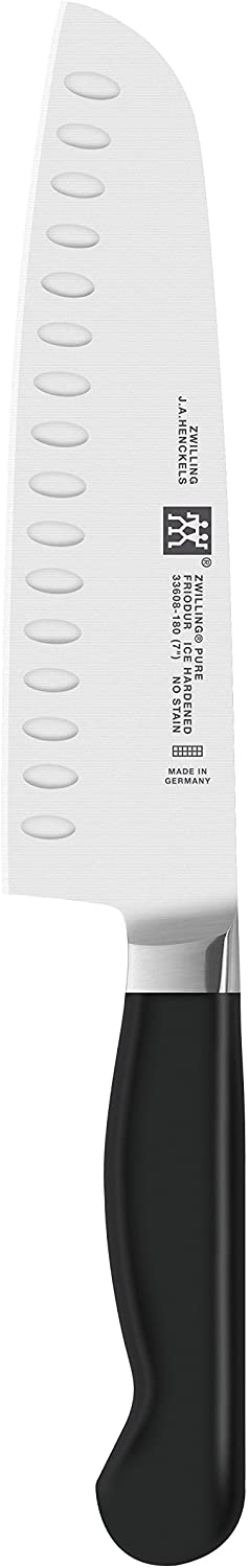Zwilling 33608-181-0 Pure Santoku Knife with Spheres, Stainless Steel Special Steel, Zwilling Special Melt, Plastic, 180 mm, Black