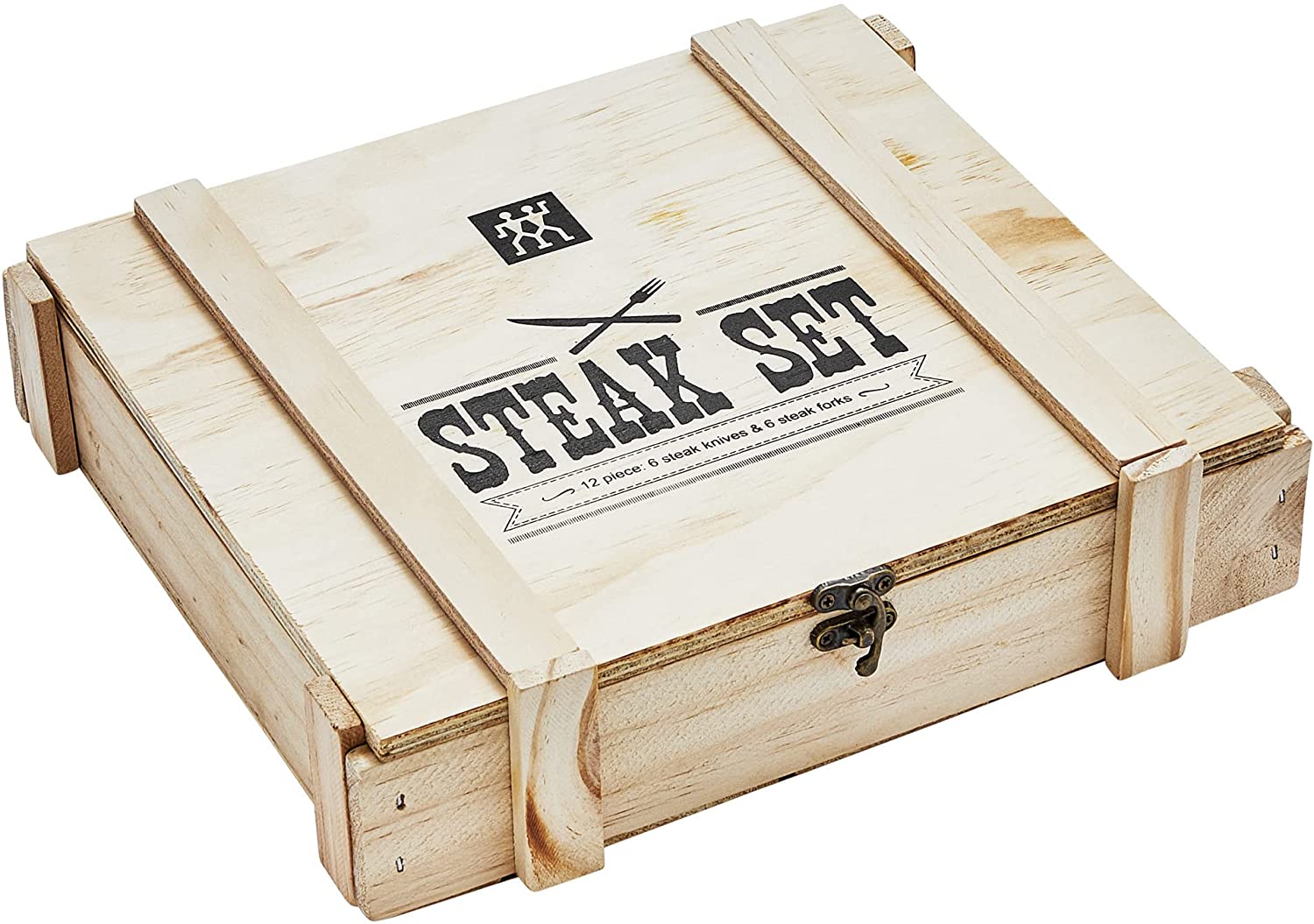 Zwilling 07150-359-0 Steak Cutlery Set in Rustic Wooden Box, Stainless Steel, 12 Pieces.