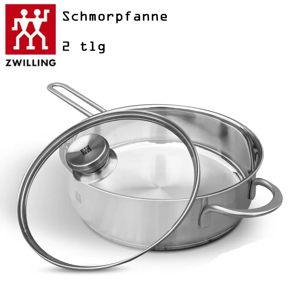Zwilling Twin Nova 24cm sauté pan with lid, induction compatible, stainless steel with high rim, 18/10 stainless steel frying pan, pan set with glass lid