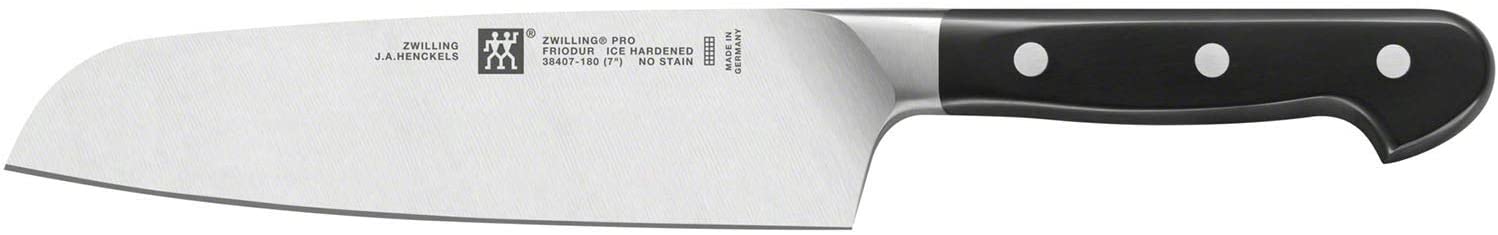 ZWILLING Pro 18cm Santoku Knife - Special Stainless Steel - Razor Edge Finishing - 3 Rivets Plastic Handle - Black