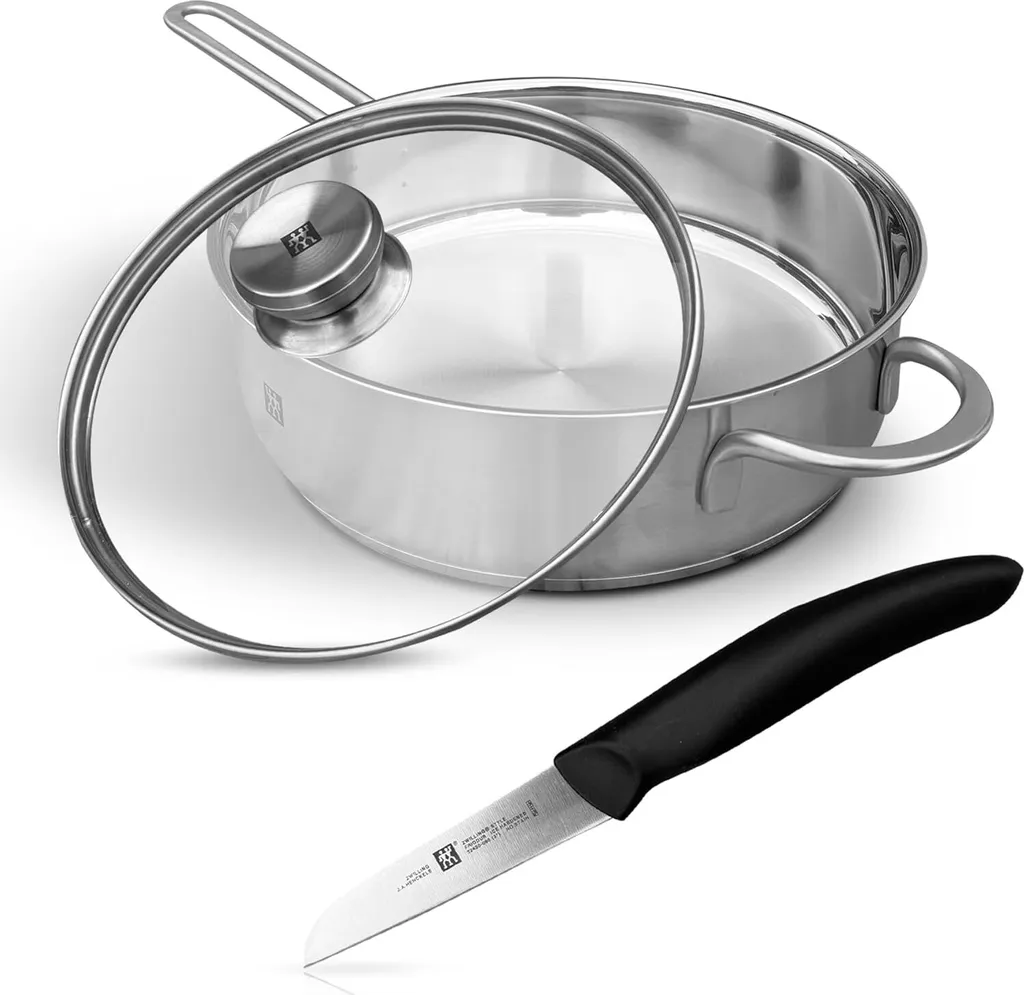 Zwilling TwinNova3 24cm braising pan with lid + vegetable knife, 3-piece set – stainless steel, uncoated, induction-compatible, high rim, suitable for all hob types, dishwasher-safe