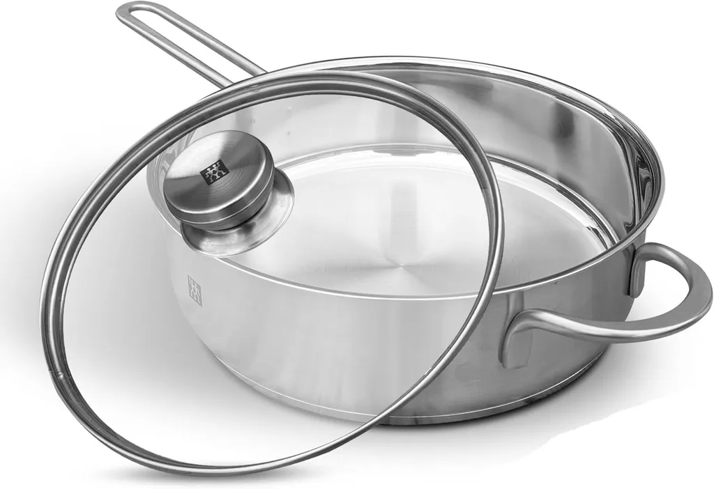 Zwilling TwinNova3 24cm induction sauté pan with lid, 2-piece set, uncoated, high rim, dishwasher safe, suitable for all hob types, silver