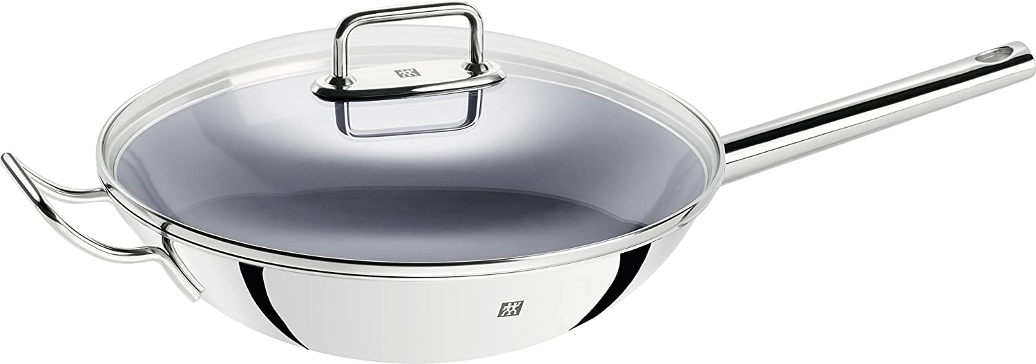 Zwilling Wok, 32 cm, Suitable for Induction Cookers, Stainless Steel, Silver