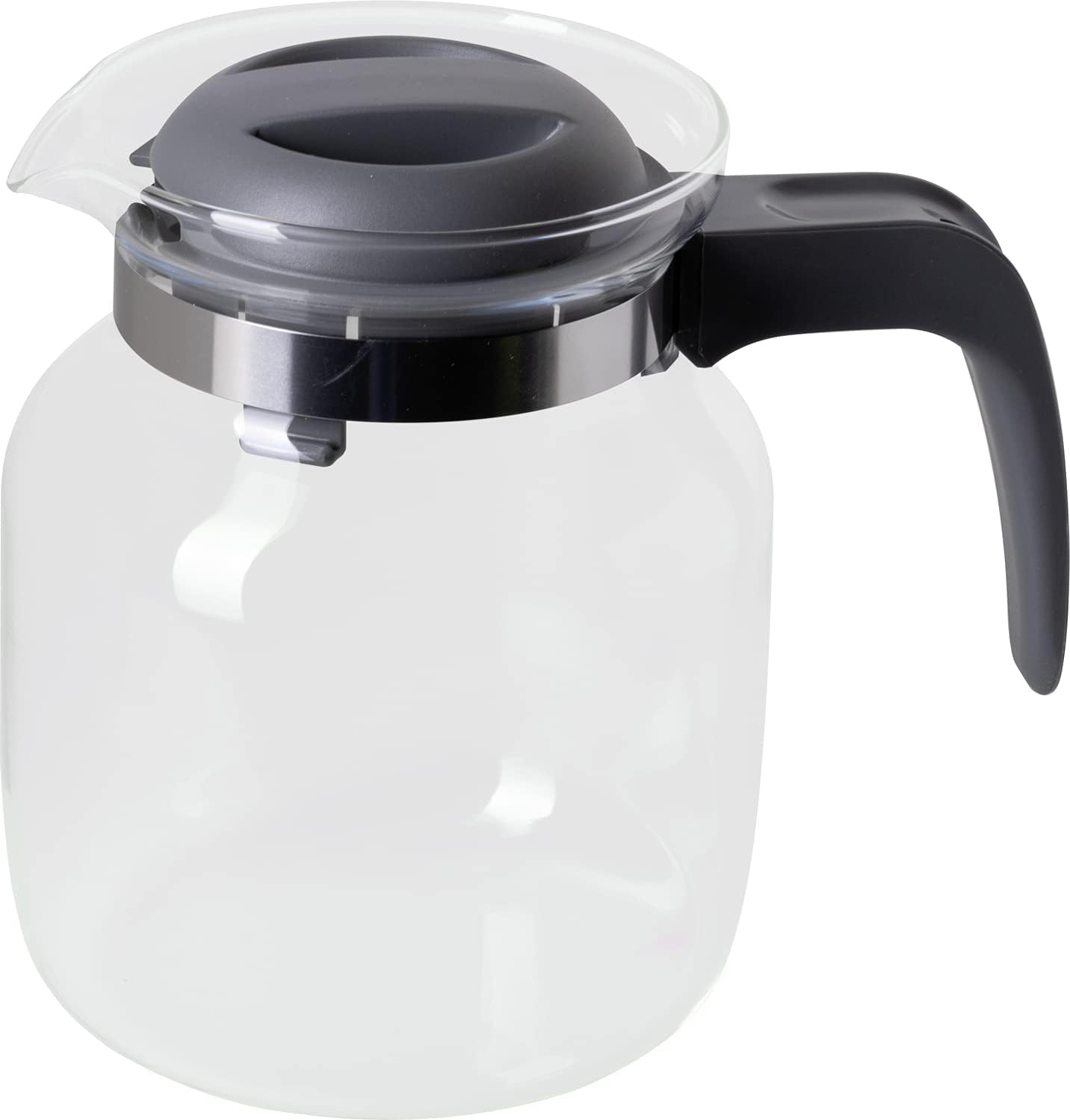wenco Glass Jug 1.25 L - Ideal for Tea, Coffee and Cold Drinks, Heat-Resistant, with Lid and Spout Opening - Dishwasher Safe and Shatterproof - Transparent/Grey