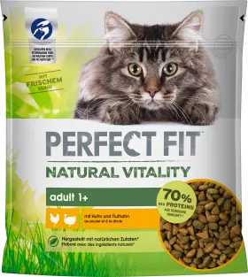 Perfect Fit Dry cat food with chicken & turkey, natural vitality, adult, 650 g