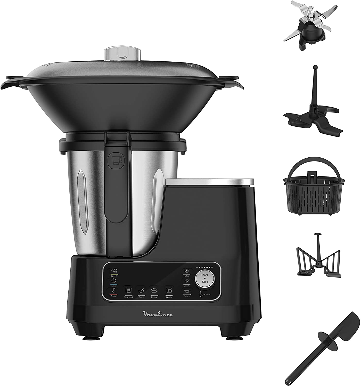 Moulinex HF4568 Click Chef Food Processor with Cooking Function, 1400 Watt, 12 Speed Levels, Total Volume 3.6 Litres, 28 Functions, Includes Accessories and Recipe Book (English language not guaranteed)