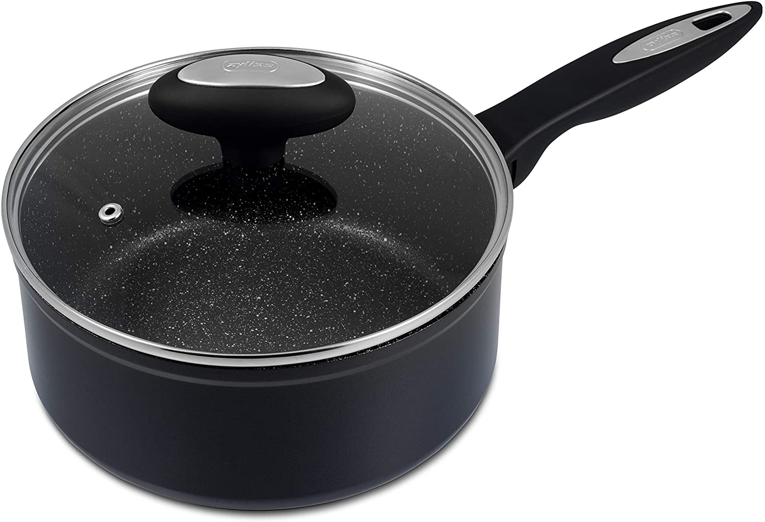 Zyliss E980139 Cook Non-Stick Coating Pots Forged Aluminium Bakelite Soft Touch SS Black