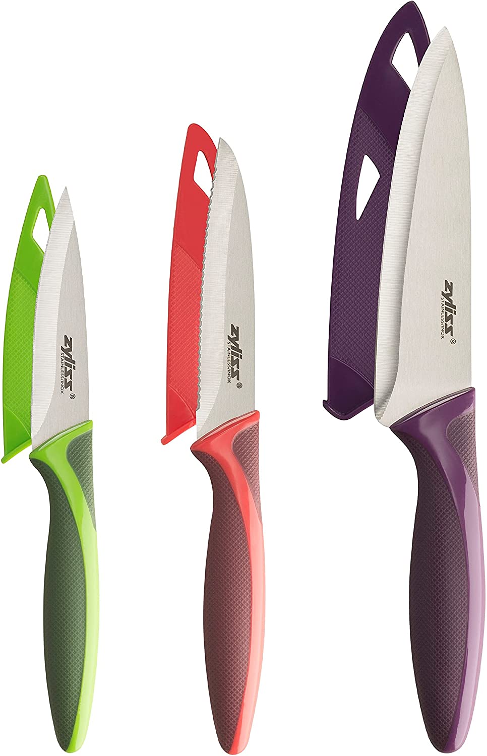 Zyliss Kitchen Knife Set, TPE, PP, SS, Green/Red/Purple/Stainless Steel, 31 x 13.5 x 3 cm