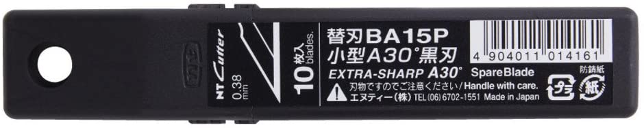 NT Cutter 9mm Snap-Off Extra Sharp Precision Blades 30 Degree Black 10 Sheets/Pack 1 Pack (BA15P)