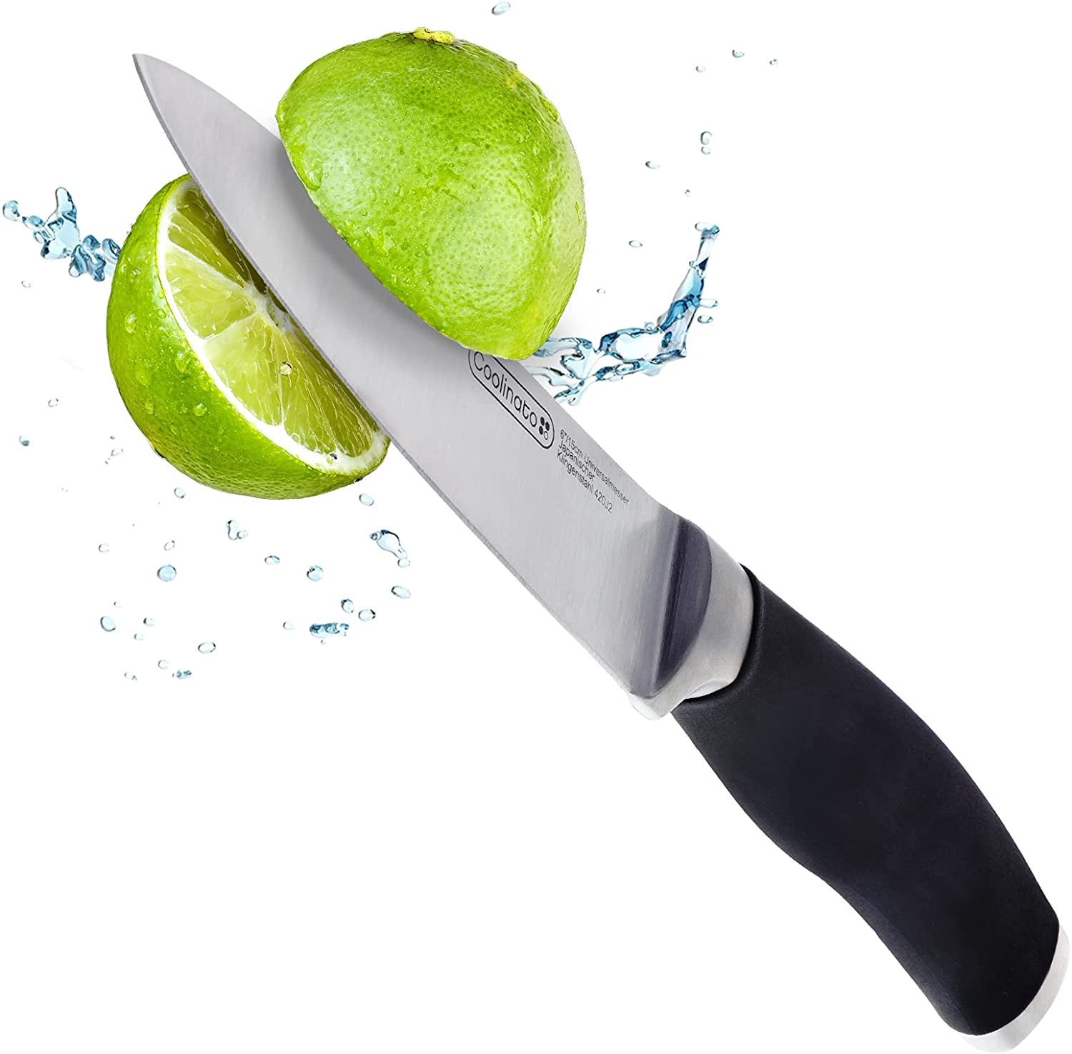 Coolinato Professional Kitchen Knife – Utility Knife 15 cm Extremely Sharp Japanese Blade Steel Soft Grip Handle Blade Guard